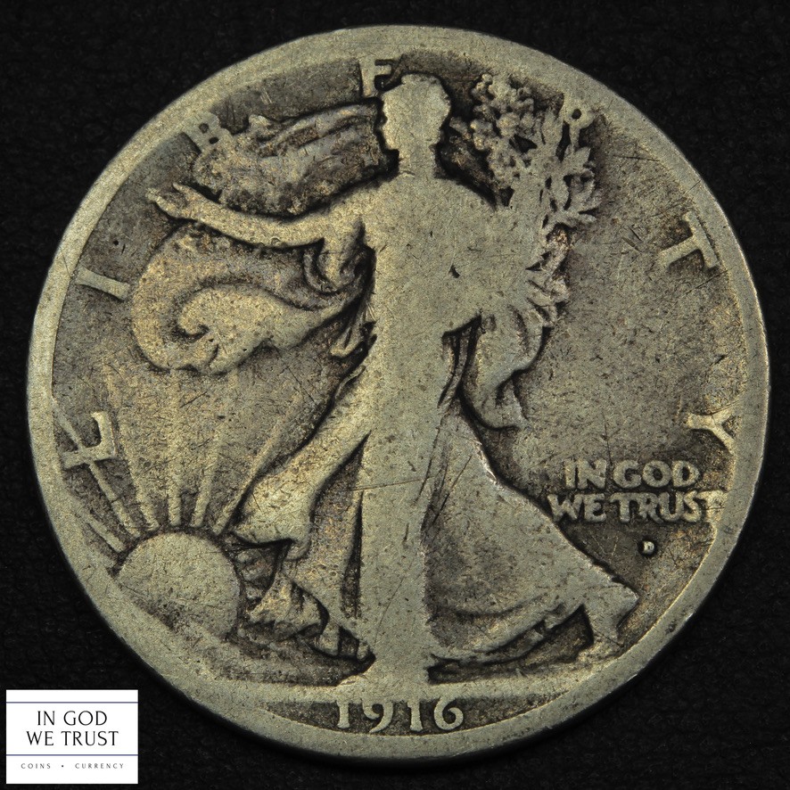 1916 D Walking Liberty Silver Half Dollar 50C