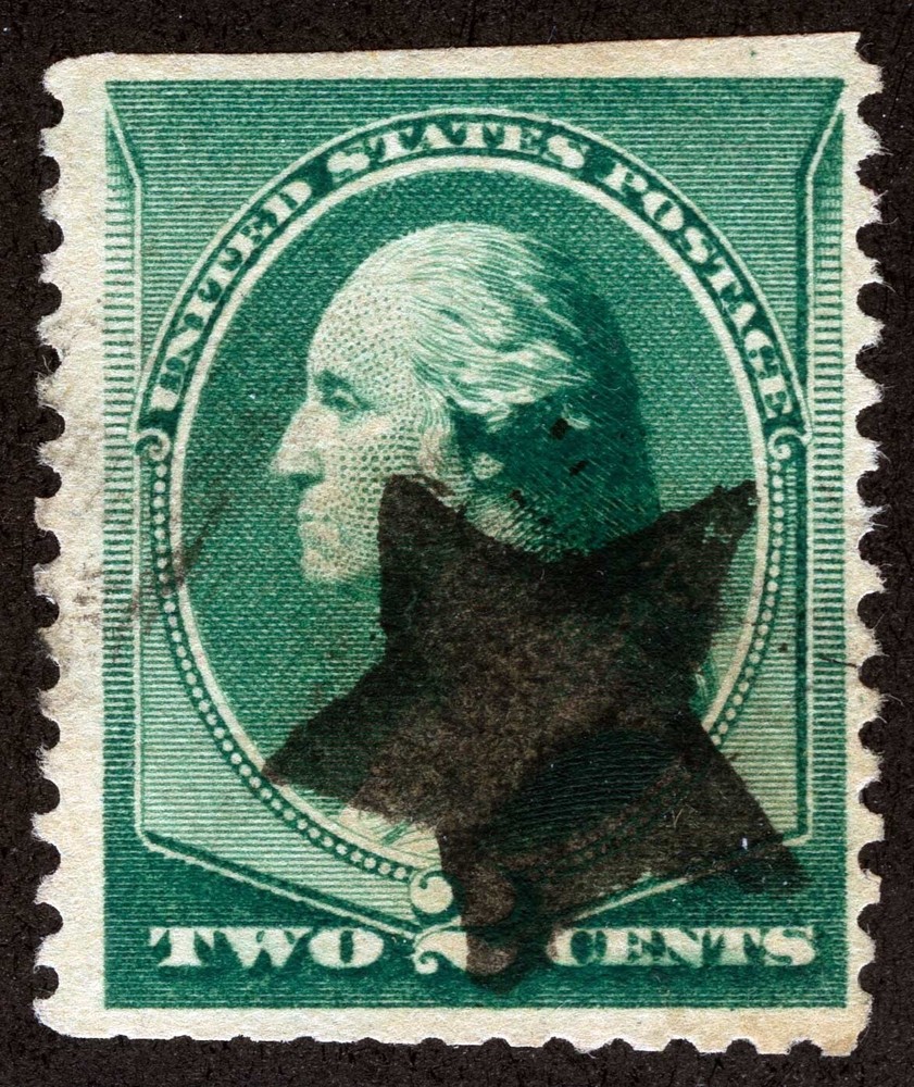 US Sc 213 Green 2¢ 1887 Black Solid Star Cancel