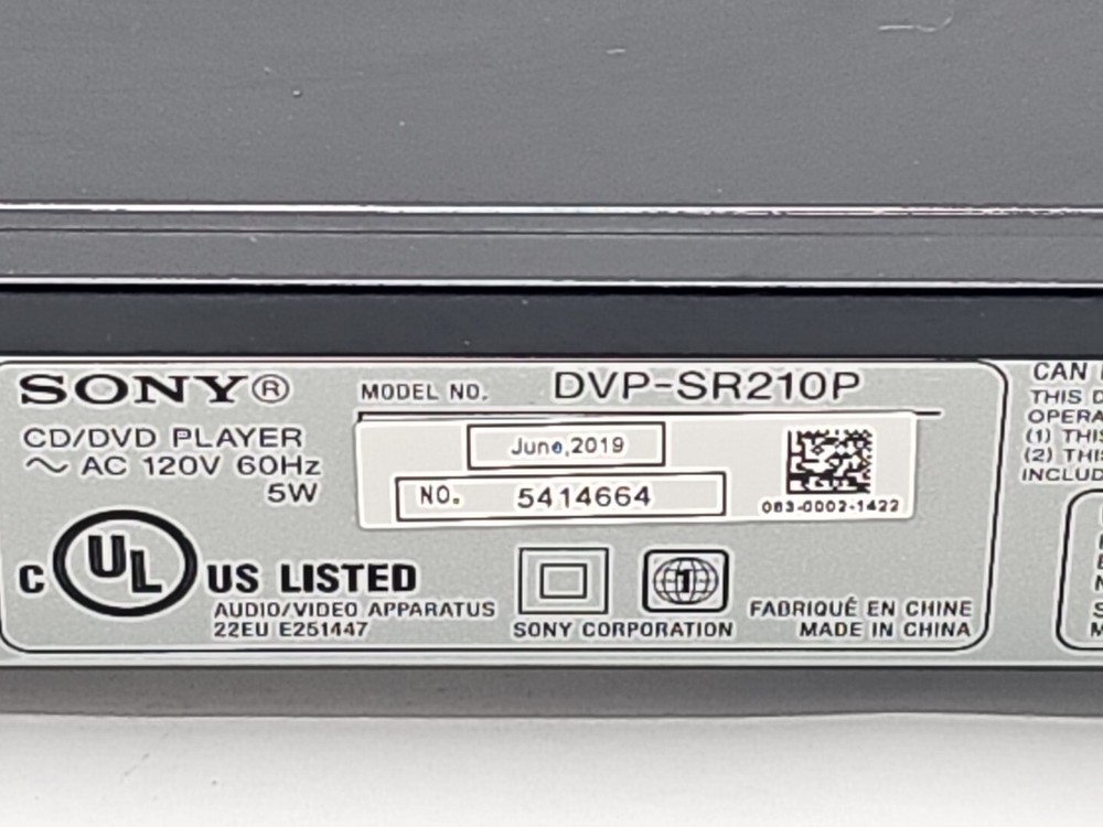 Sony DVD Player DVP-SR210P Tested Working. (NO REMOTE)