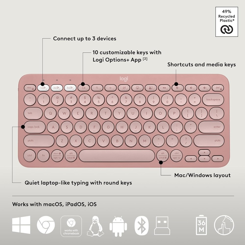 Logitech Pebble 2 Combo Wireless Keyboard Mouse Bundle Tonal Rose