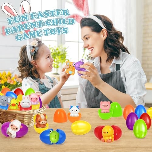 24 Pack Easter Eggs Filled with Animal Squeeze Toys, Easter Basket Stuffers