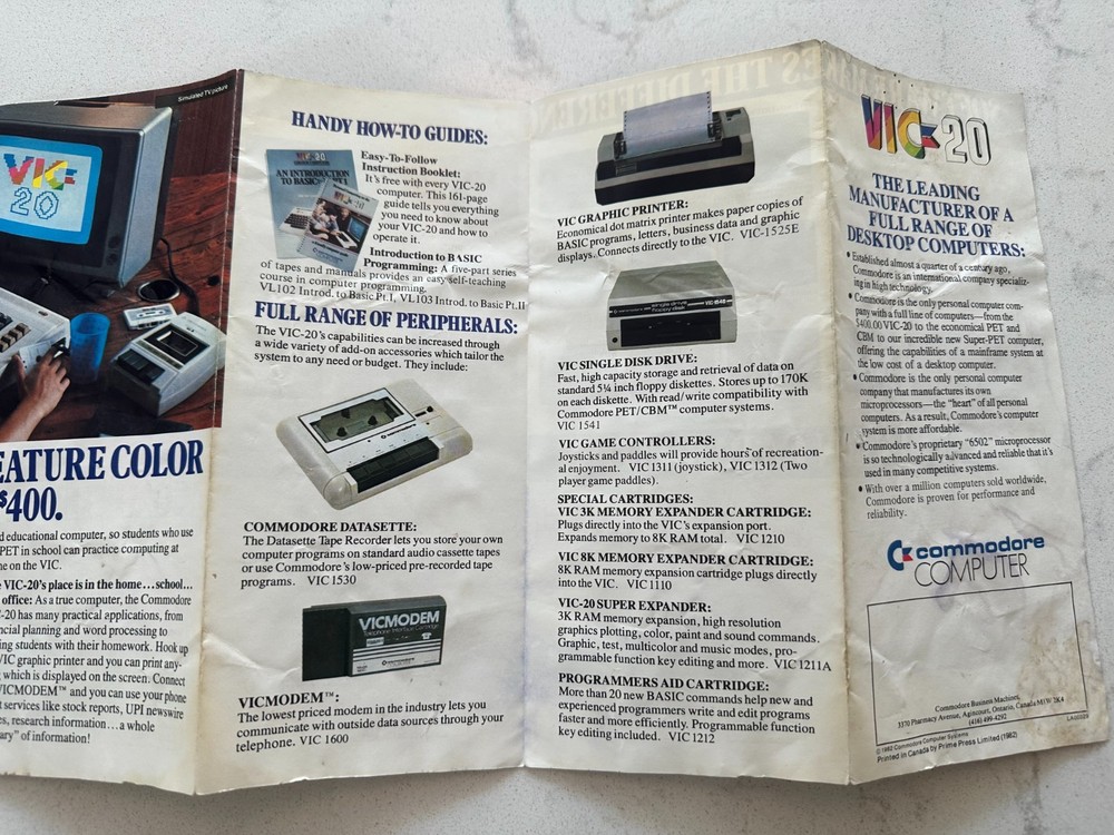 Rare Commodore VIC-20 Ad Pamphlet Flyer Fold-Out