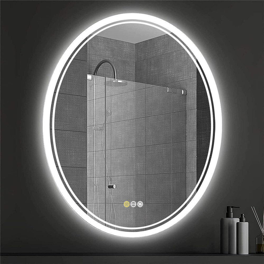 Memory Defog Oval LED Vanity Mirror Bathroom Steples Dimmable Wall Makeup Mirror