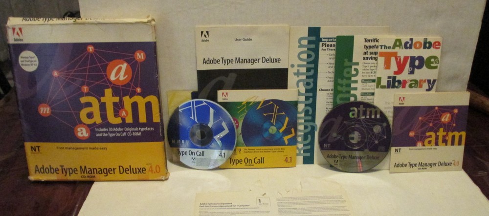 Adobe Type Manager Deluxe 4.0 CD Rom 2 Discs Instructions - Type Library Booklet