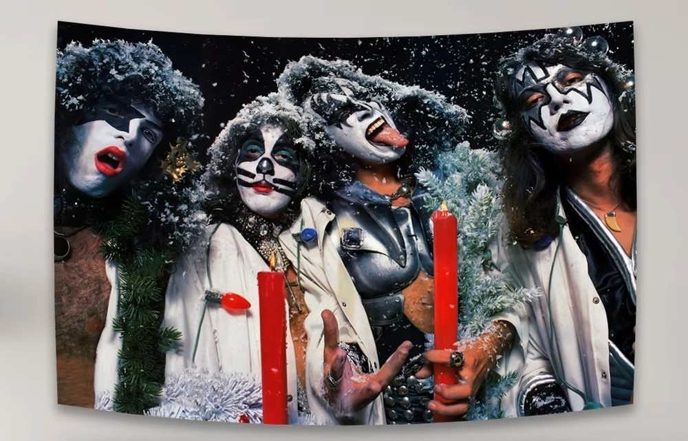 Kiss Merry KISSmas Tapestry Banner Flag Christmas 3'X2' Fabric Cloth Ace Frehley