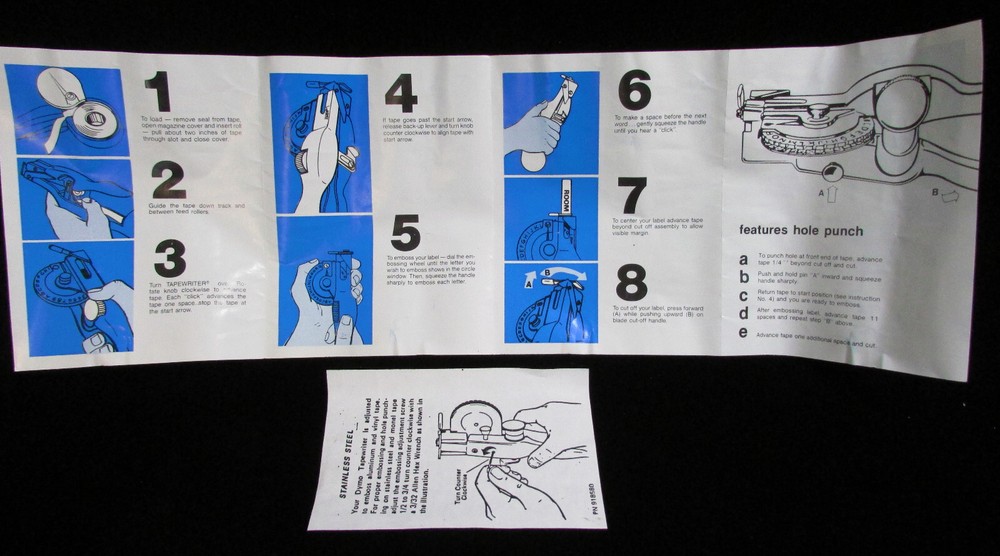 DYMO 1011 TAPEWRITER OPERATING INSTRUCTIONS Only
