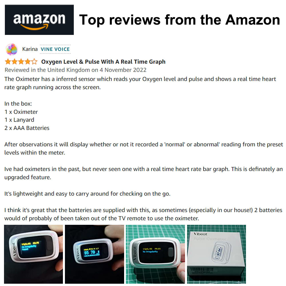 Vibeat Finger Pulse Oximeter with Alarm Check SpO2， Heart Rate， Perfusion Index