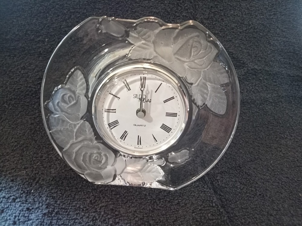 Studio Nova Lead Crystal Table Clock - Rose Pattern - Japan/Germany **NIB**
