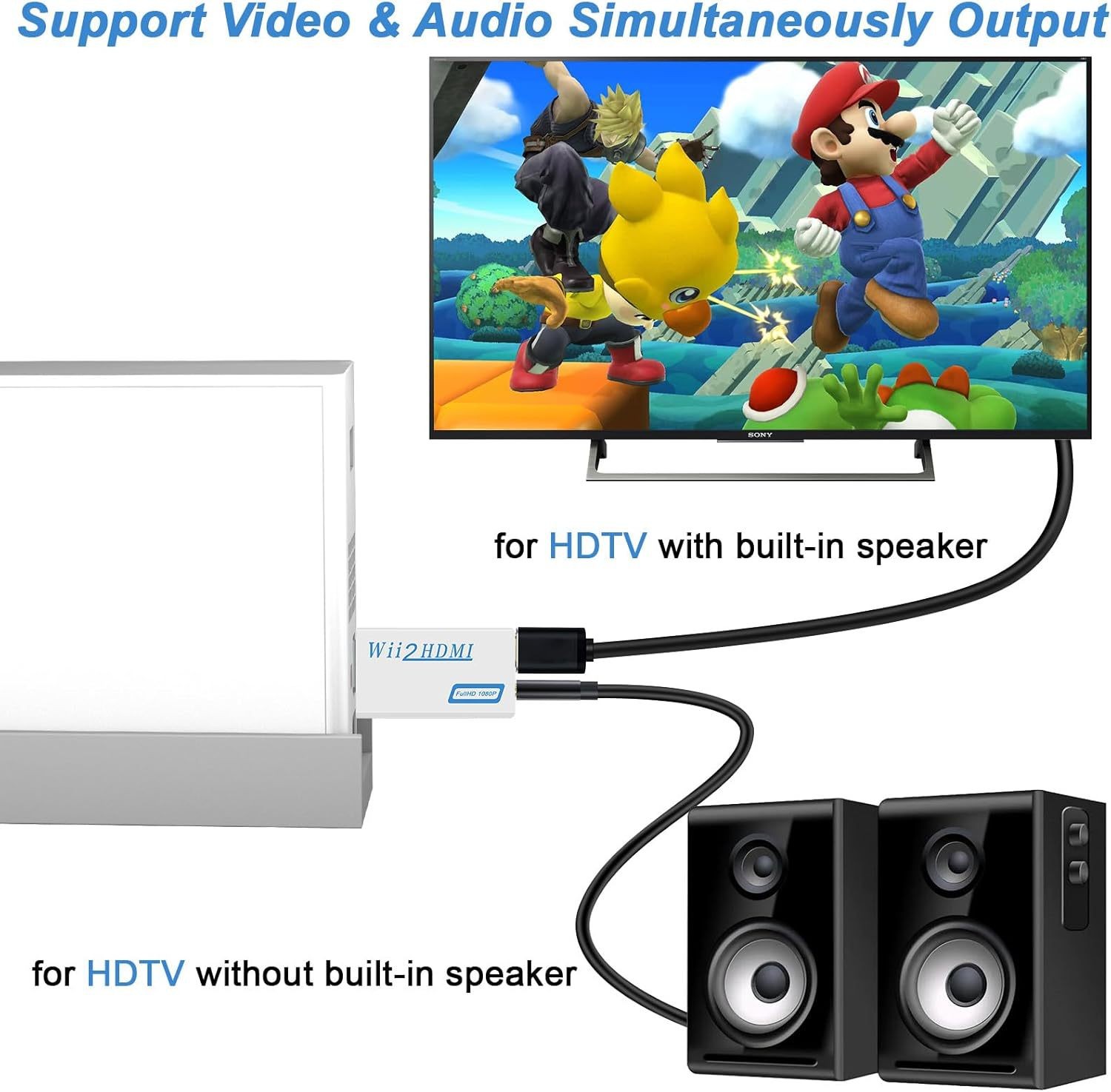 Portable Wii to HDMI Wii2HDMI Full HD Converter Audio Output Adapter TV Black