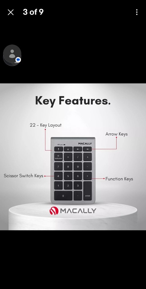 Macally Bluetooth Number Pad for Laptop - Wireless Numeric Keypad - 35-Key Nu...