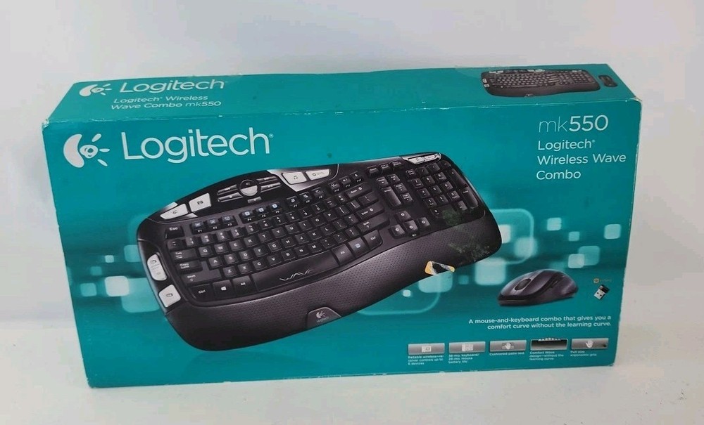 Logitech MK550 Wireless Wave Keyboard Mouse Combo W/ Box.