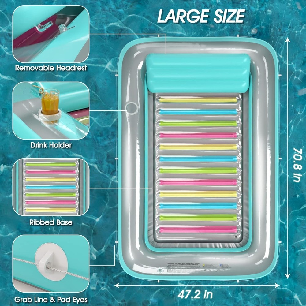 Relaxing 4-in-1 Pool Float with Removable Pillow & Reflective Base - Large Size