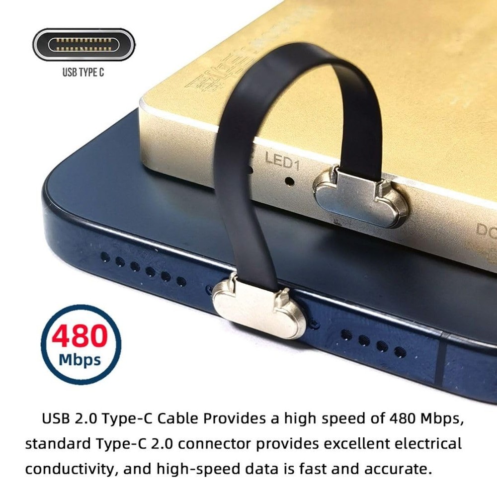 chenyang USB C Short Flat Cable 2.0 Type C Dual 90 Degree 70MM, Silver