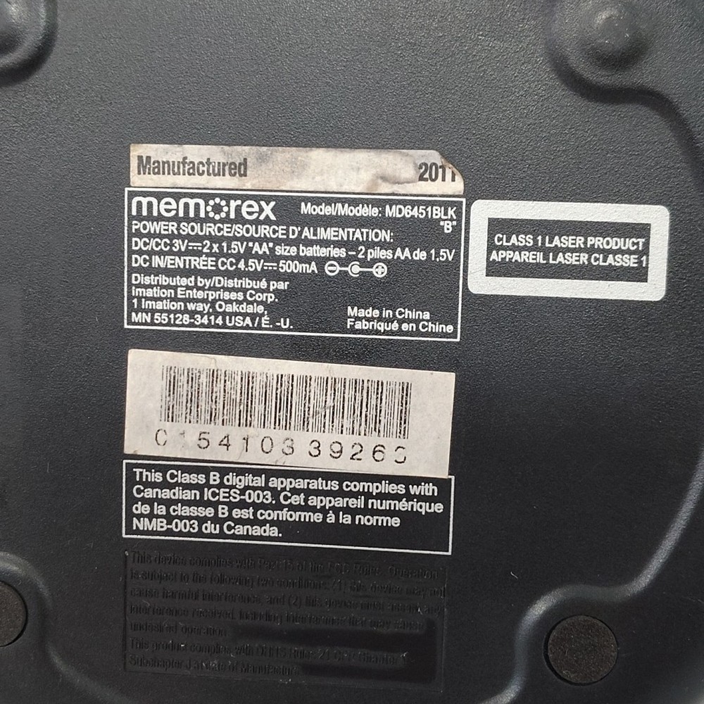 Memorex MD6451BLK Compact Disc Portable CD Player Black Tested Work AA Batteries