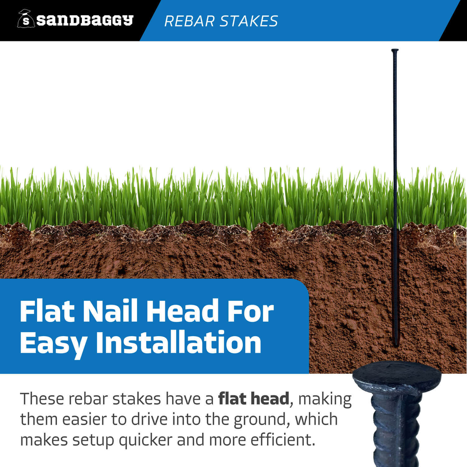 Sandbaggy 48" Steel Rebar Stakes with Nail Head - Garden Stakes (#4 Rebar)