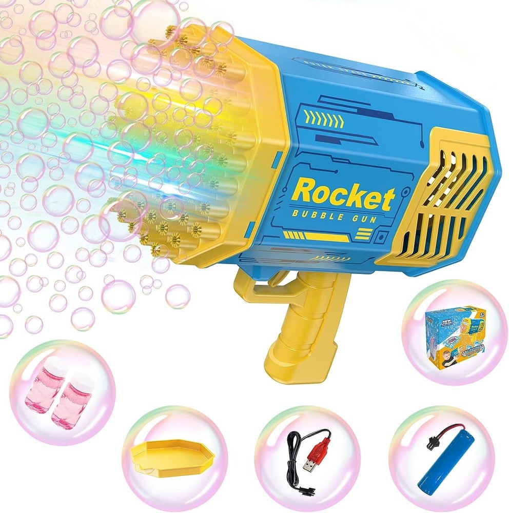 Automatic Bubble Maker Gun 69 Hole Bubble Machine Gun with Colorful Lights