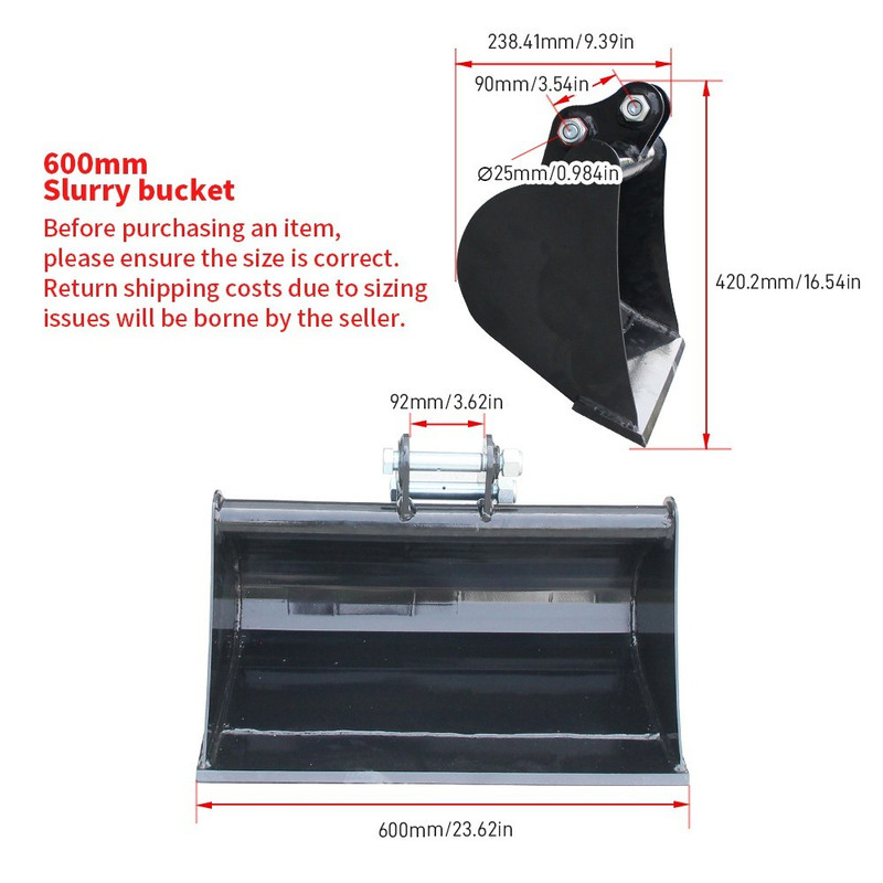 600mm Plain Flat Bucket Attachment For 0.8-1.5 Ton Mini Excavator FREE SHIPPING