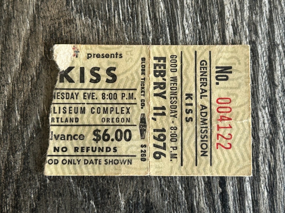KISS Ticket Stub Alive Concert Tour Feb 11 1976 Portland Vintage Kiss Aucoin