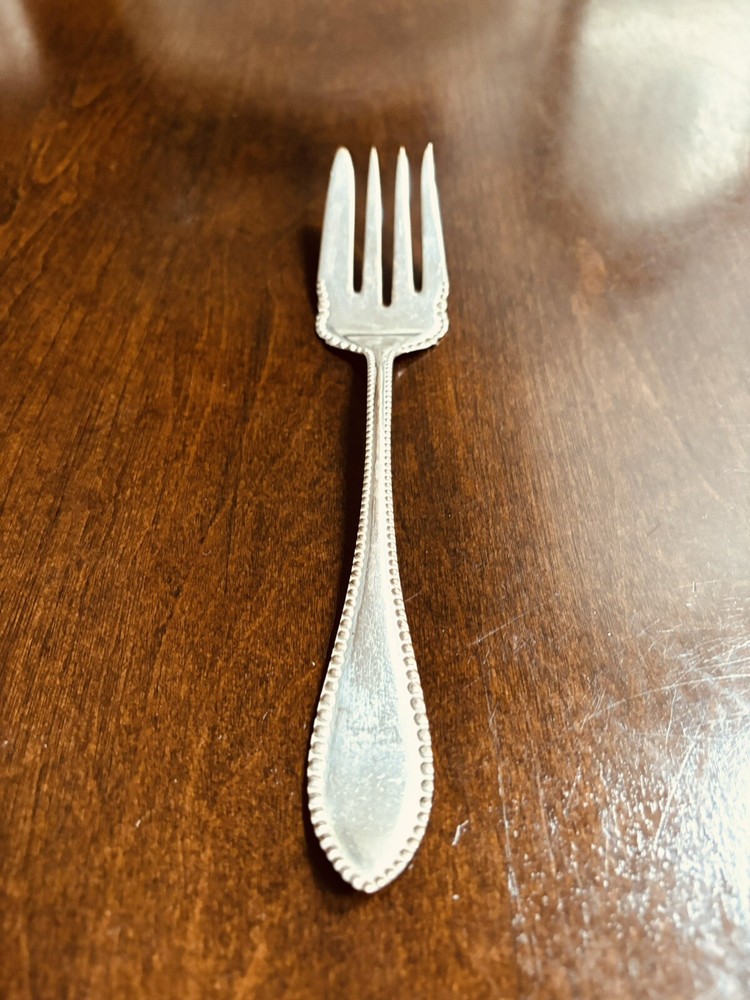 Beaded MEAT FORK EXTRA PLATE COIN SILVER ~ 8"