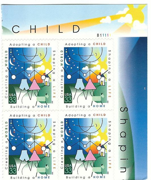 Scott #3398....33 Cent....Adoption... Plate Block