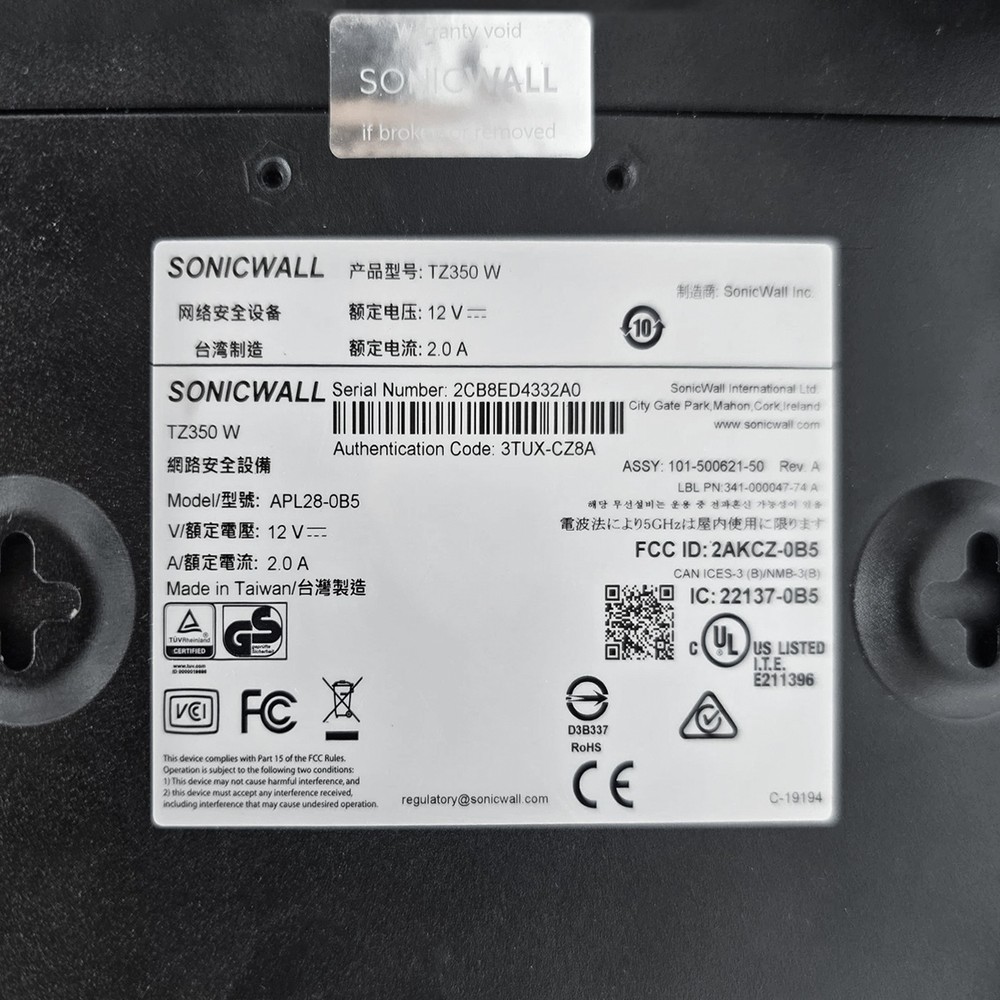 SonicWall TZ350W Wireless Network Security Appliance Firewall 02-SSC-1852