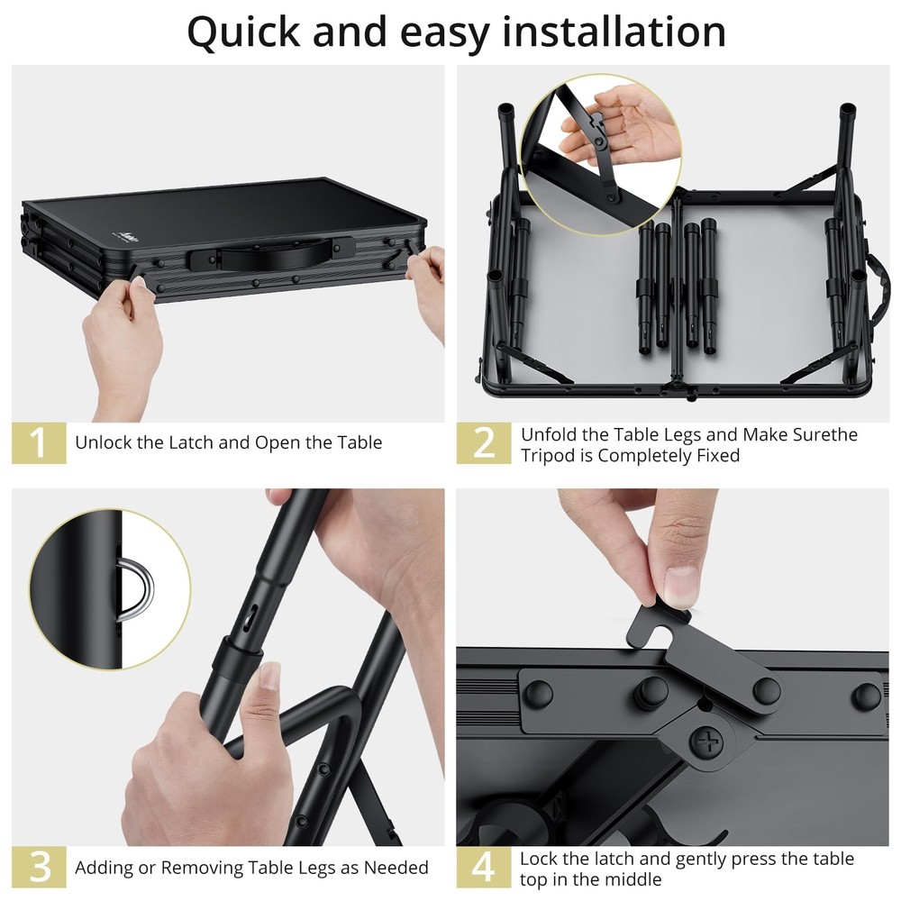 Anbte 2ft Folding Camping Table with Storage Net, 3 Adjustable Heights Small Fol