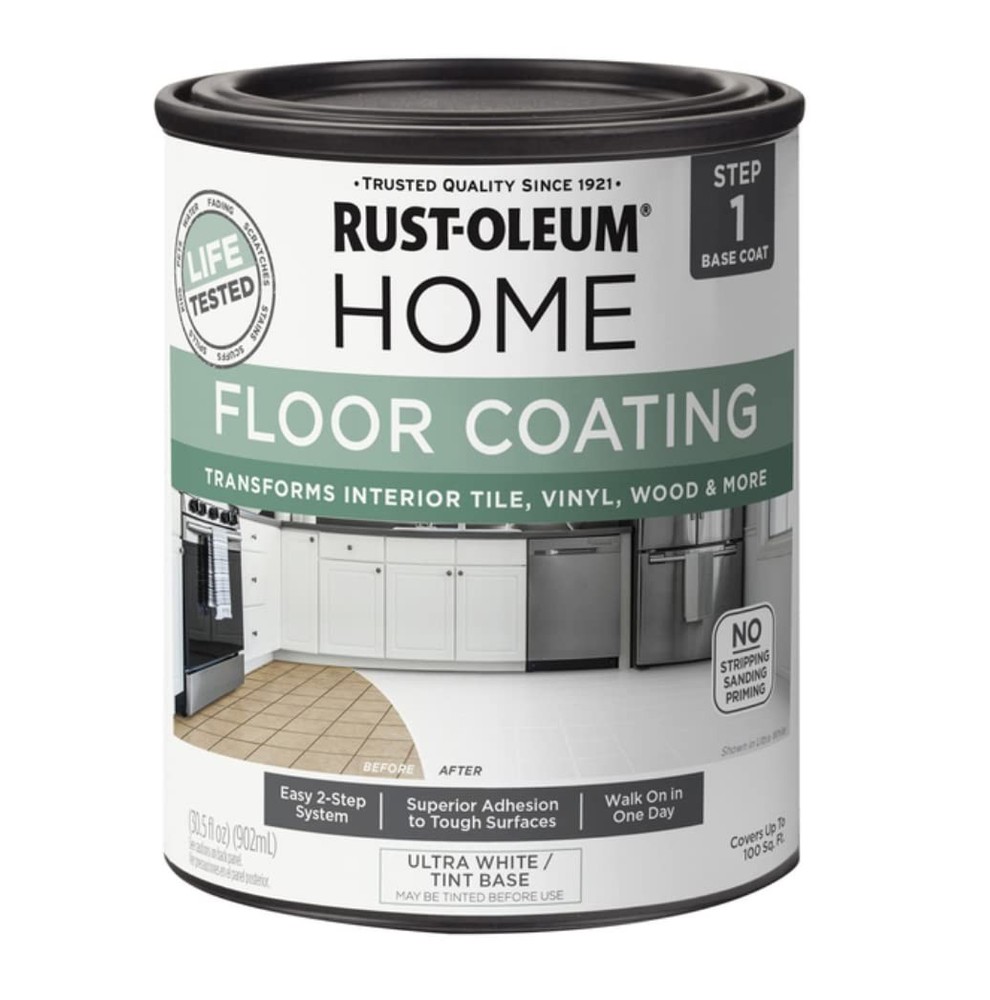 Rust Oleum Ultra White Floor Coating 1 Quart Easy 2 Step System Maximum Durab...