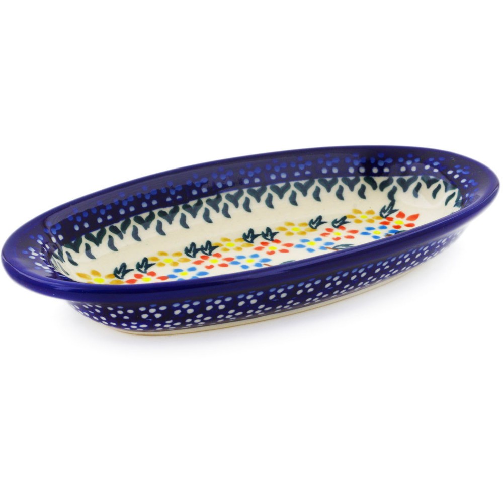 Polish Pottery Condiment Dish 7" Spring Flower Ring