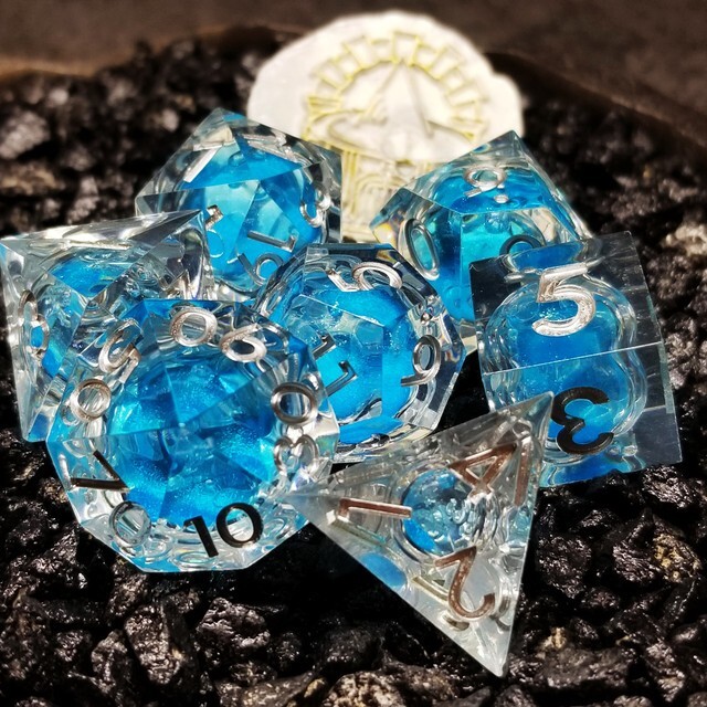 Sage's Sky Souls - Sky Blue Liquid Core Sharp Edge Resin Dice Set