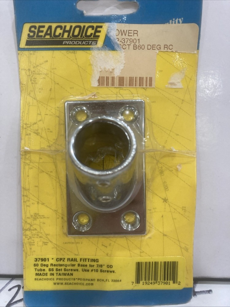 SEACHOICE 37901 RECTANGULAR BASE RAIL FITTING 60DEGREE CHROME ZAMAK BOATINGMALL
