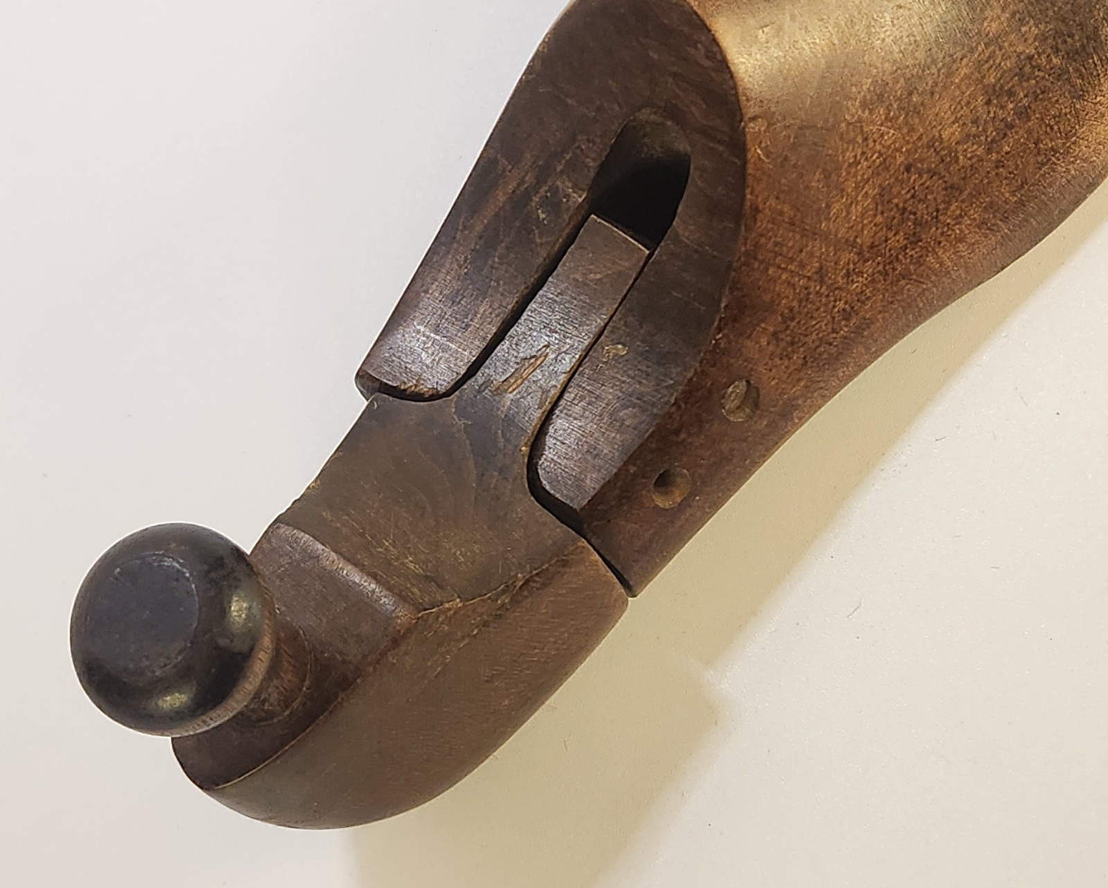 VTG Wood Shoe Cobbler Form Mold Primitive Antique Folk Art Decor Hinged Knob 11"