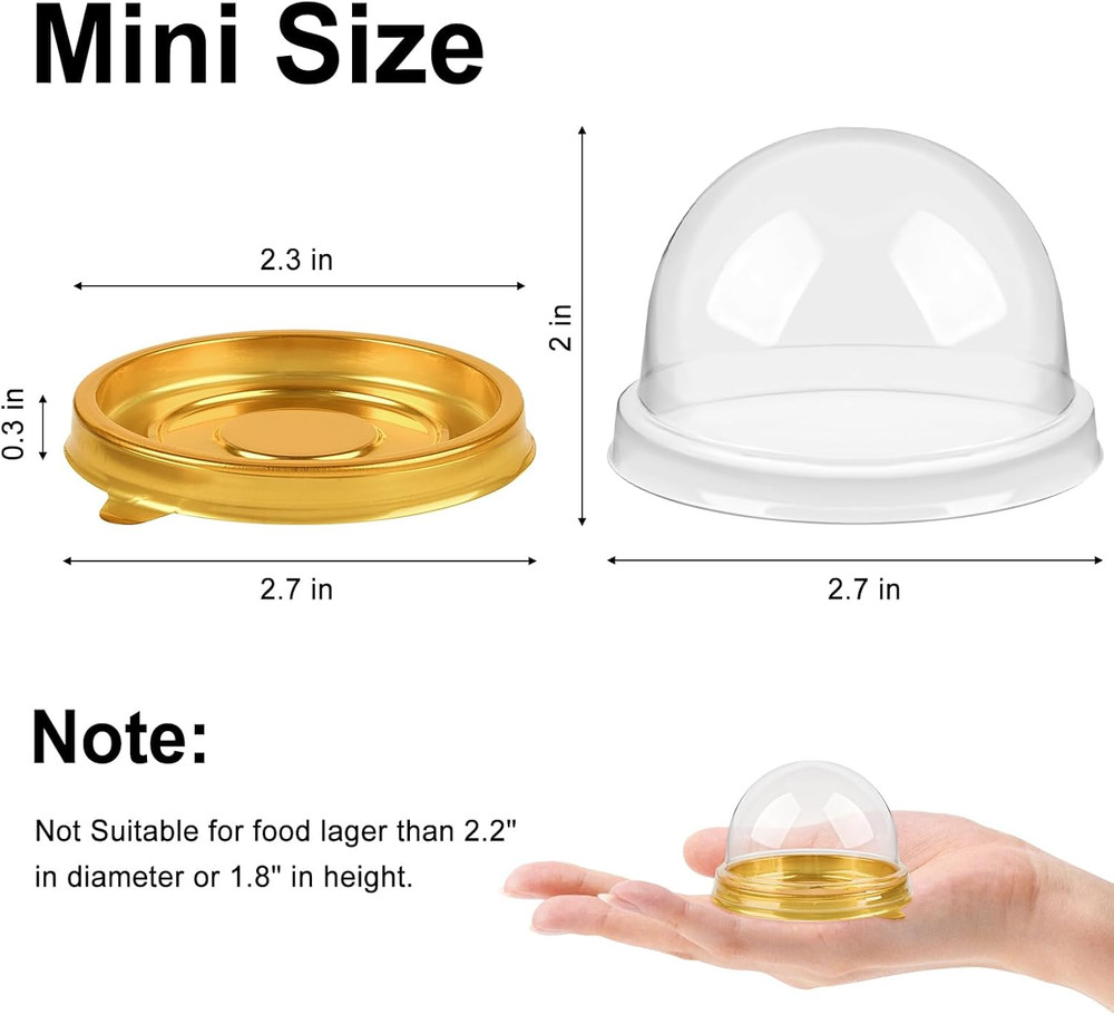 100 Pack Mini Cake Containers, Clear Plastic Small Cupcake Boxes with Dome Lids