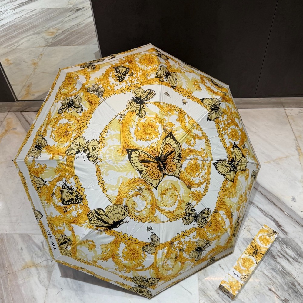Versace white butterfly pattern Umbrella Automatic 3-Fold Sun Rain Parasol