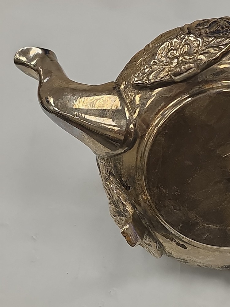 Middle Eastern Silver Plate Heavy Decorative Embossed Teapot w/ Hinged Lid