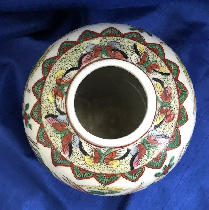 Ginger Jar Canton Famile Rose Butterflies Republic Period Vintage