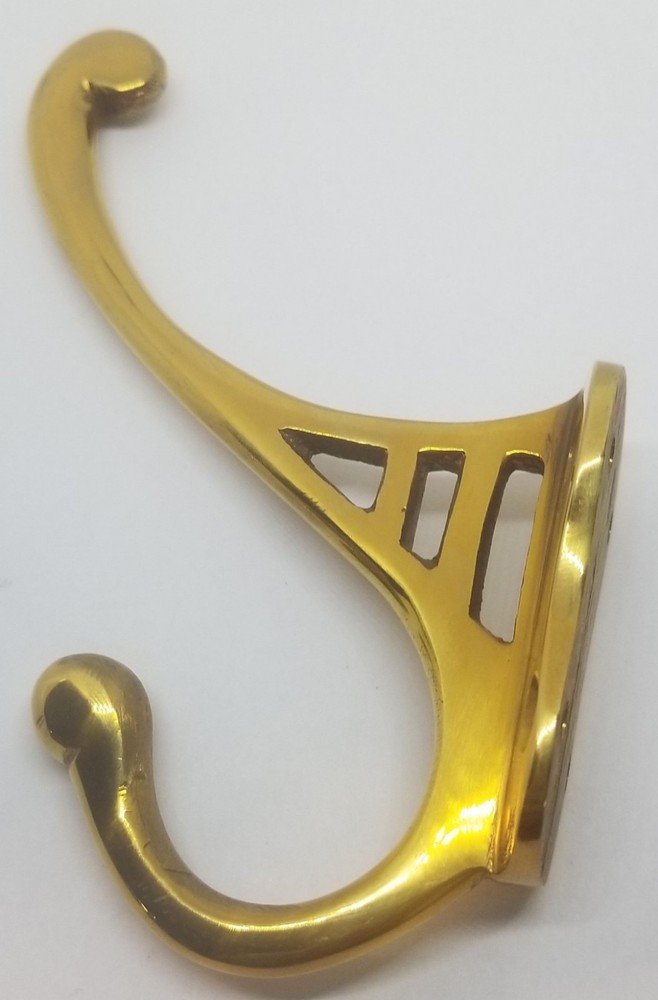SMALL 4-3/4" CAST BRASS Front Mount Coat Hook double rack hat jacket fancy old
