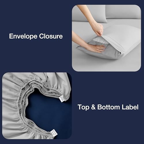 Sheets Set 6 Piece Cooling Bed Sheets with 4 Envelope Pillowcases Full Gray