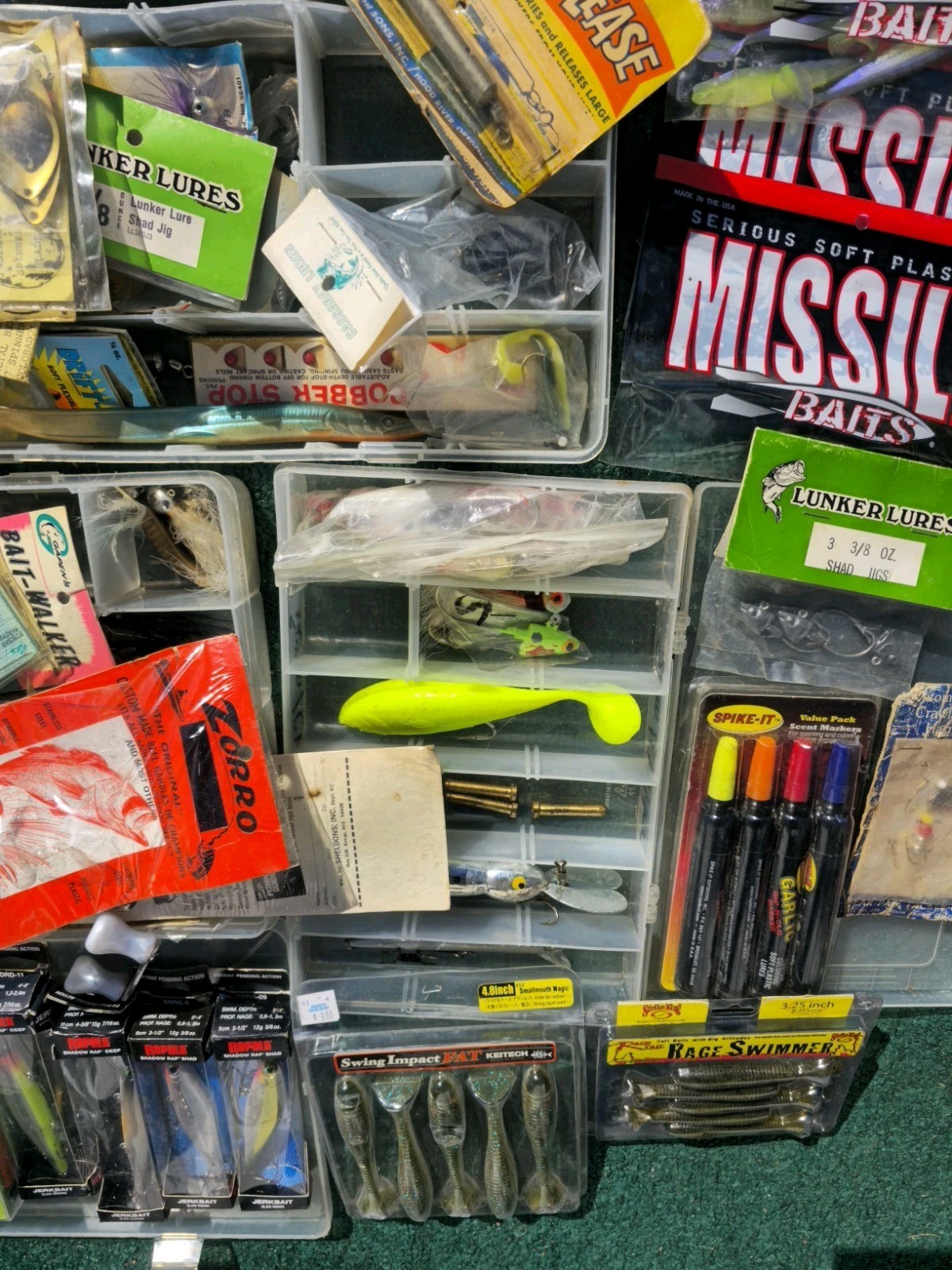 Fishing Tackle Lot Rapala Crankbaits, Worms, Hooks, New & Used Some New Vintage