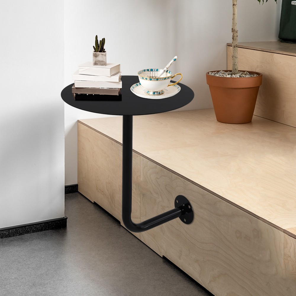 Round Pub Table Black Bar Table Wall Mounted Iron Cocktail Table Bistro Table