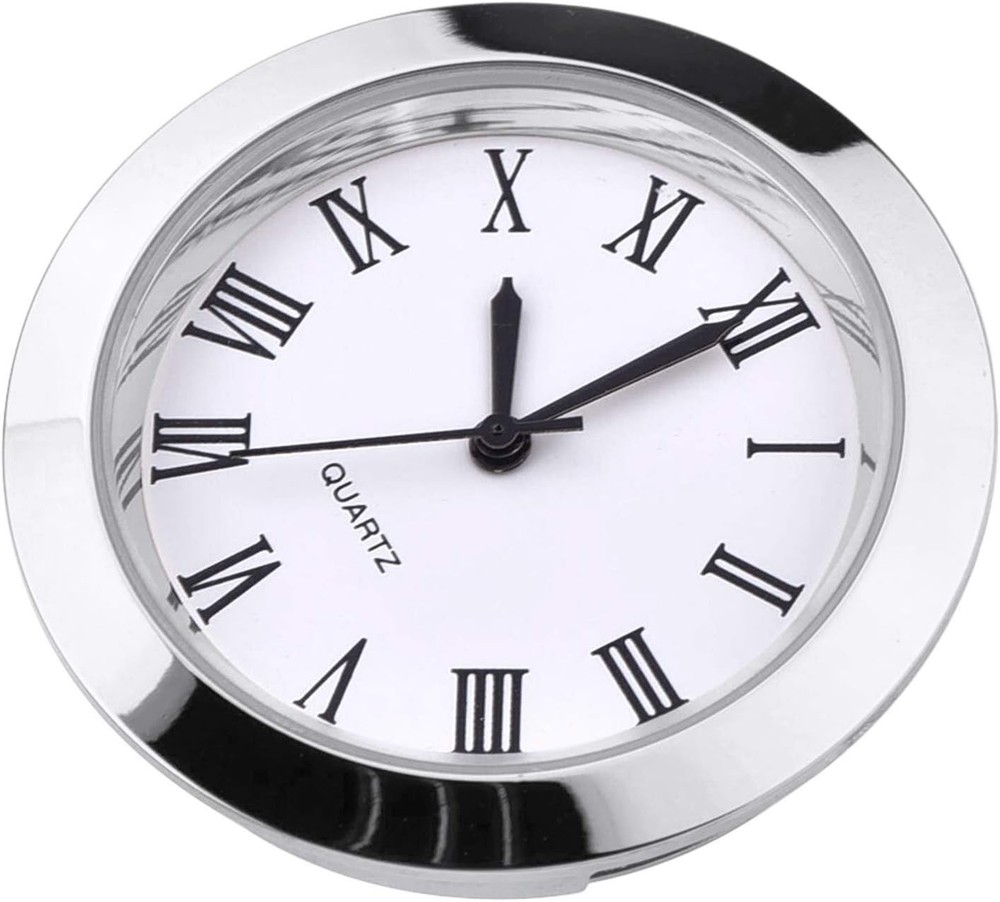 Replacement Mini Clock Movement 37mm Silver Roman Numerals Classic Style