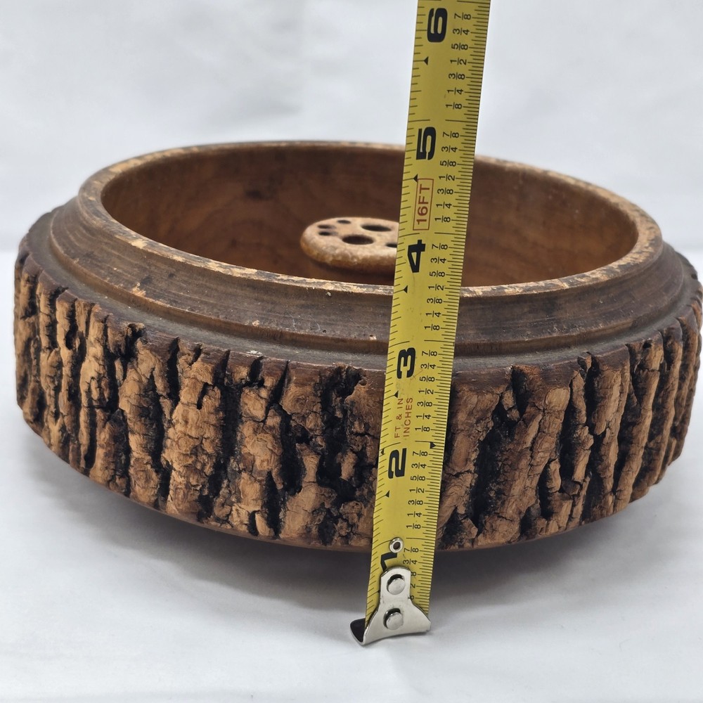 Vintage 8 Piece Nut Bowl Rustic Live Edge Tree Bark Set with Nutcracker & Picks