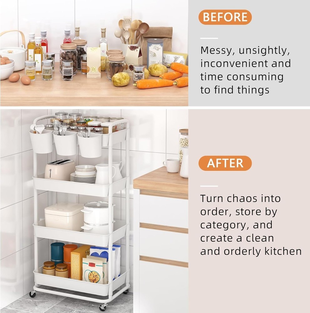 Compact 4-Tier Utility Rolling Cart with Lockable Wheels for Easy Mobility