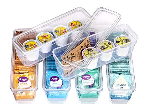 Bin Pack, [6] Long Home Organizer Storage Boxes with Lids, Translucent 6 Long
