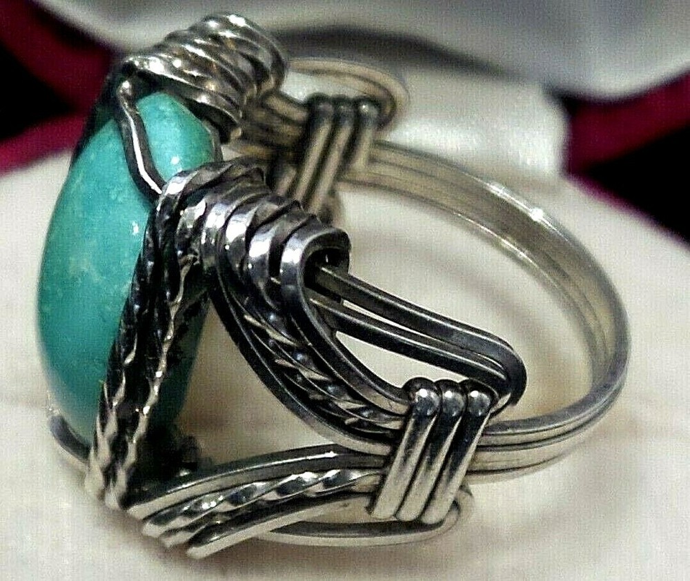 STERLING SILVER WIRE TURQUOISE RING SIZE 5 1/2