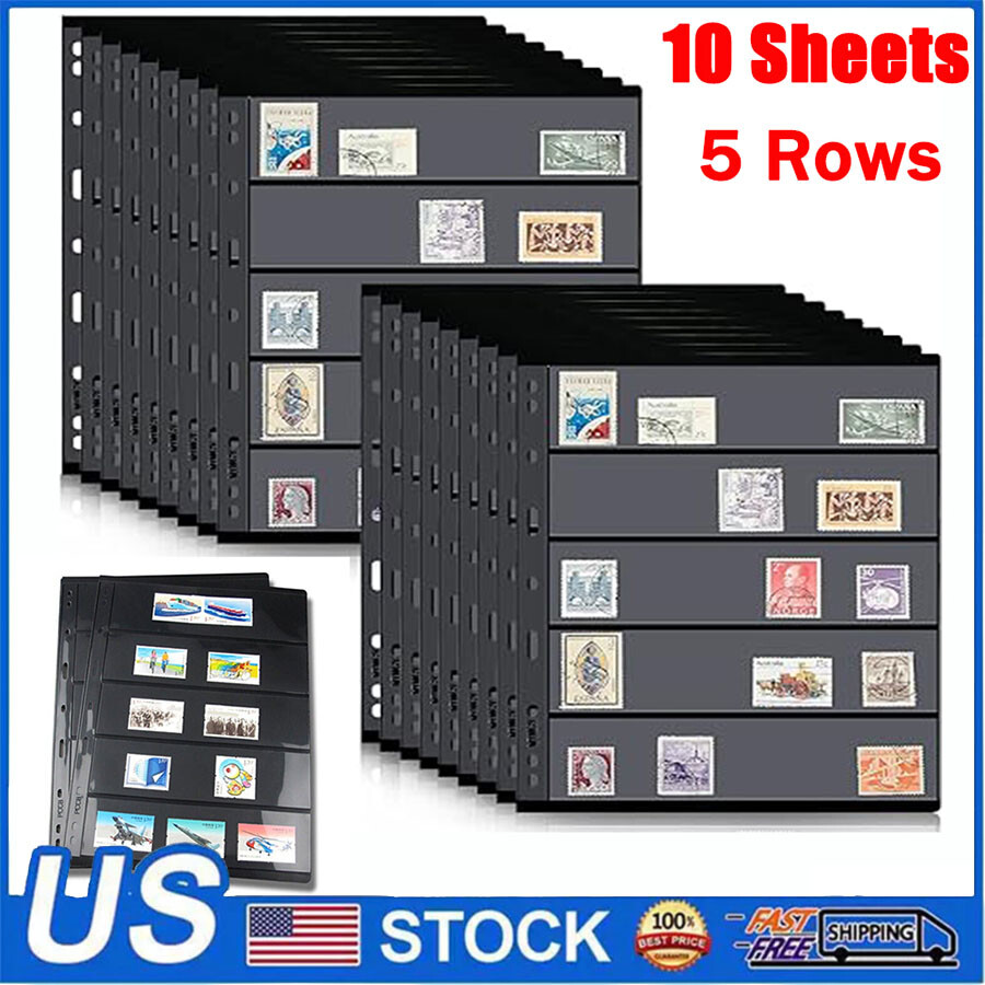 Lot 10 PCS Stamp Cards Stock Sheets 5 Divider strips Rows for Stamps Display