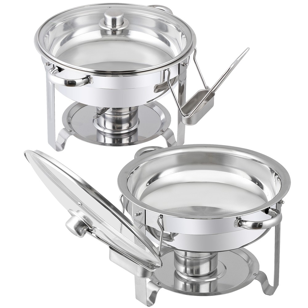 5 Quart 2Pack Full Size Chafing Dish Buffet Set Round Catering Warmer Set Silver