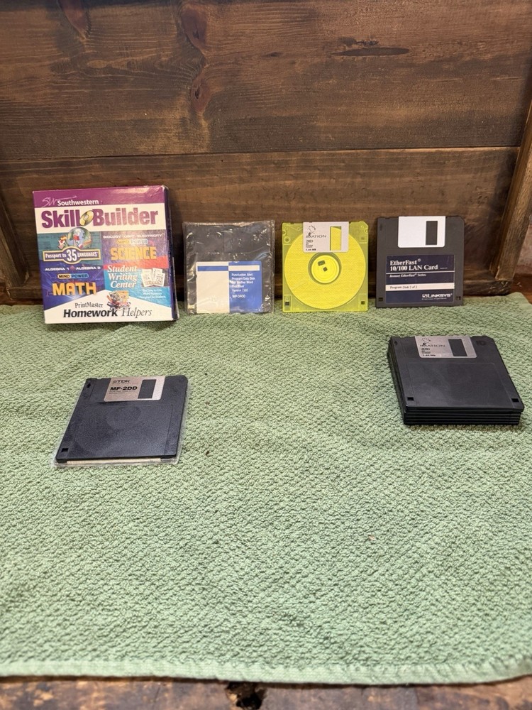 Vintage Floppy Disk Lot 3.5” Software TDK MF-2DD Linksys EtherFast
