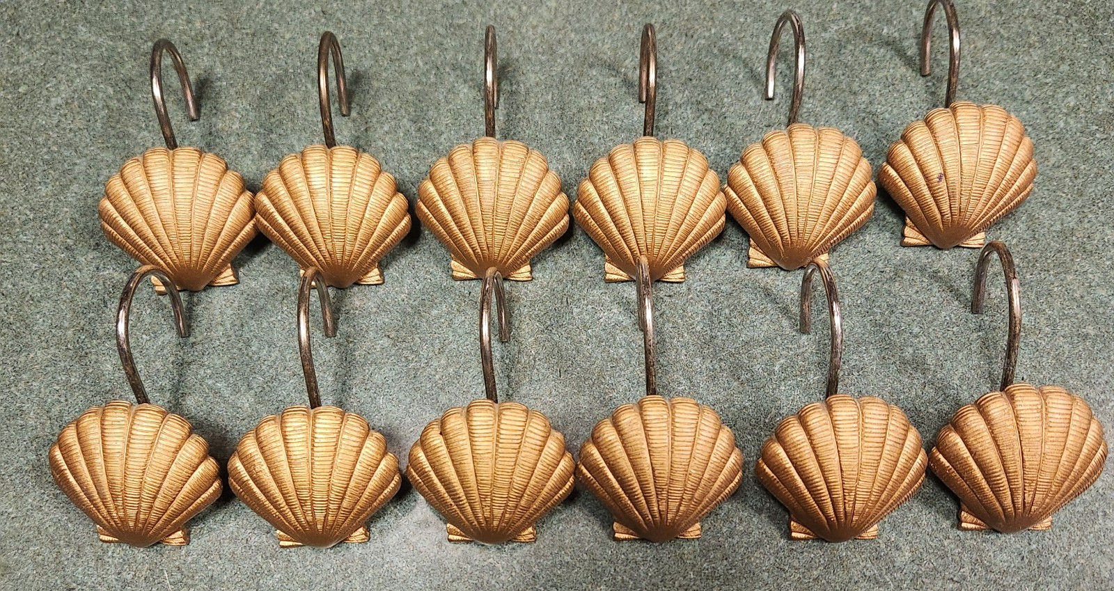 Shower Curtain Hooks 12 pc Golden Bronze Shells for Bathroom Decor