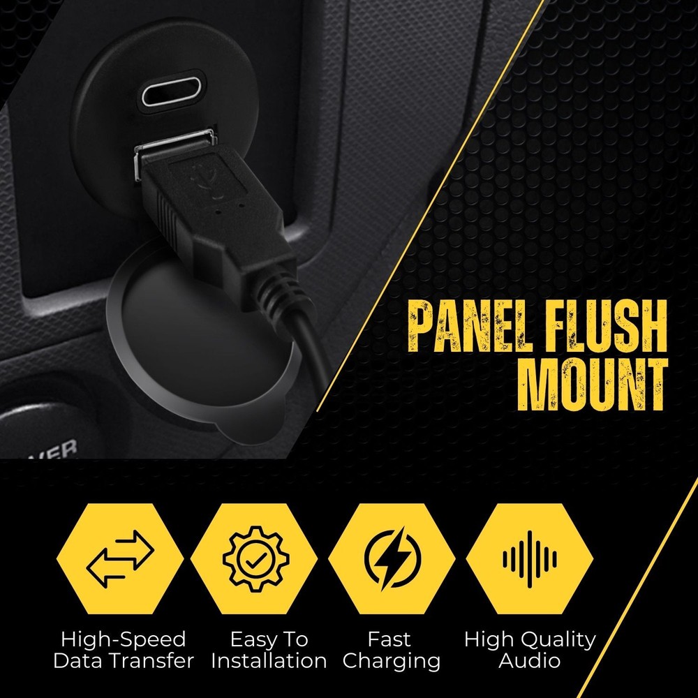 USB C + USB 3.0 Flush Mount Extension Cable for Car Dashboard Dash Panel 6ft 2M