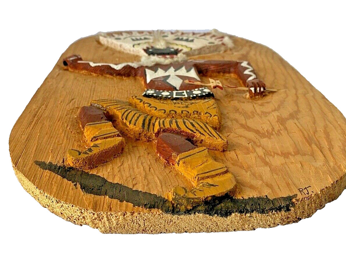 Apache Crown Dancer Art Carved Relief Wood Native American Plaque Signed